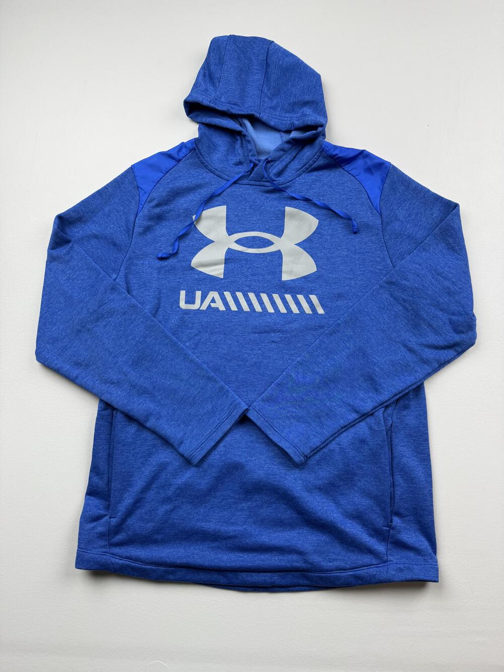 Under Armour Hoodie Sweatshirt Mens Large Blue Pullover Fleece Big Logo ColdGear